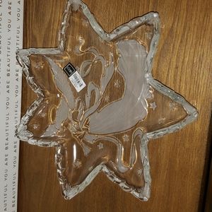 New Vintage Christmas Crystal Serving Dish.  Star.  Angel. Music